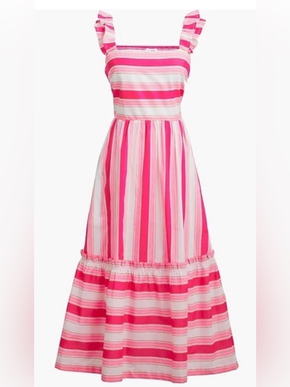 J. Crew Cotton Dress with Pockets Pink and White Striped Midi with Ruffle Straps